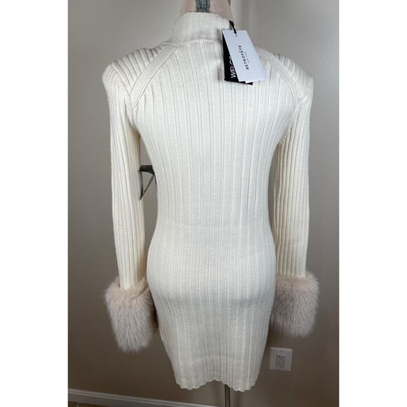 Retrofete Jane Long Sleeve Wool Cashmere Faux Fur White Mini Dress Size Medium - Picture 7 of 9